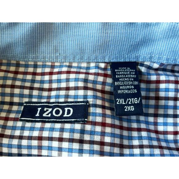 IZOD Blue/Burgundy Checkered Button-Down Mens Size 2XL - Picture 3 of 7
